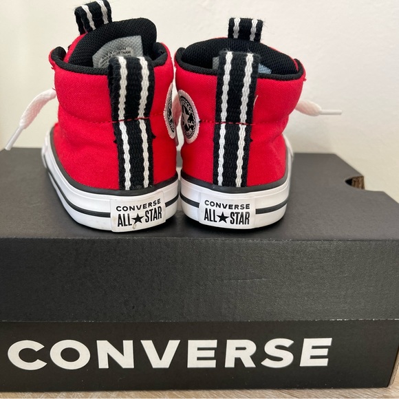 Lightly worn, red/black/white mid high-top converse-sneaker, infant US 5. - Picture 4 of 6